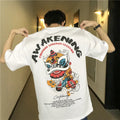 Men's loose fit short sleeve T-shirt with cartoon print, round neck, white colour, front view