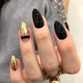 Black gold glitter pointed fake nails, 24 piece set, colour JP984