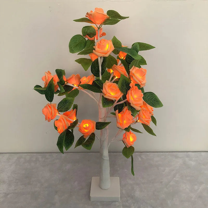 LED rose flower tree lamp with 24 warm LEDs, 55cm tall, plastic shell, colour options, indoor decoration light