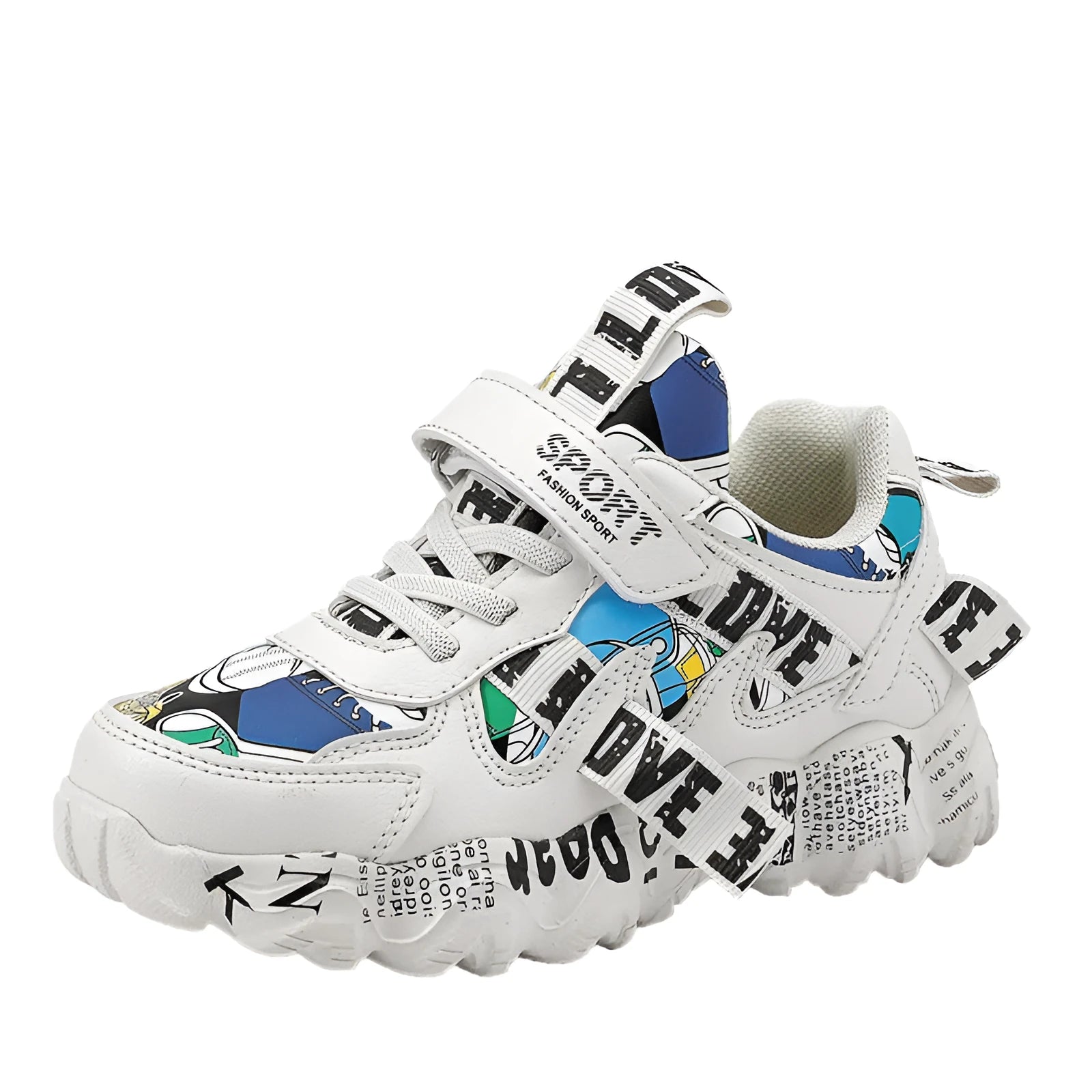 Boys velcro sports sneakers with rubber soles in beige blue, white red and bright red colour options