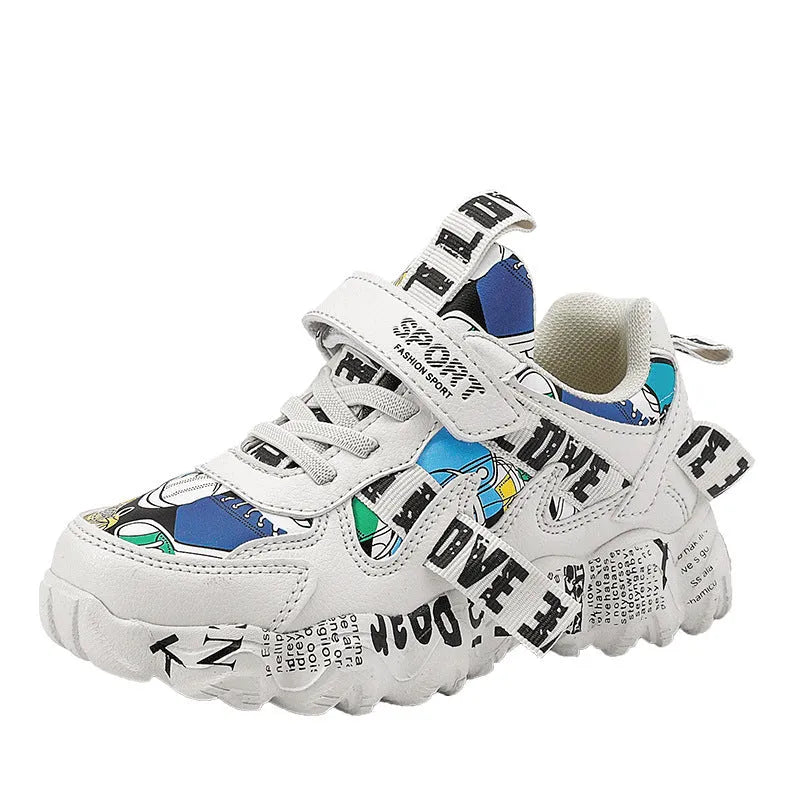 Boys velcro sports sneakers with rubber soles in beige blue, white red and bright red colour options