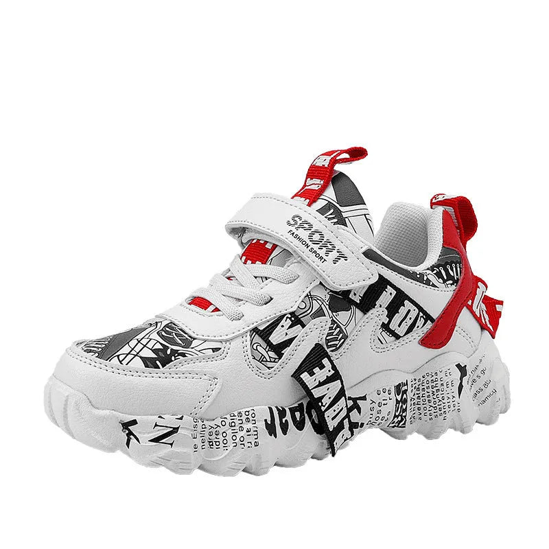 Boys velcro sports sneakers with rubber soles in beige blue, white red and bright red colour options