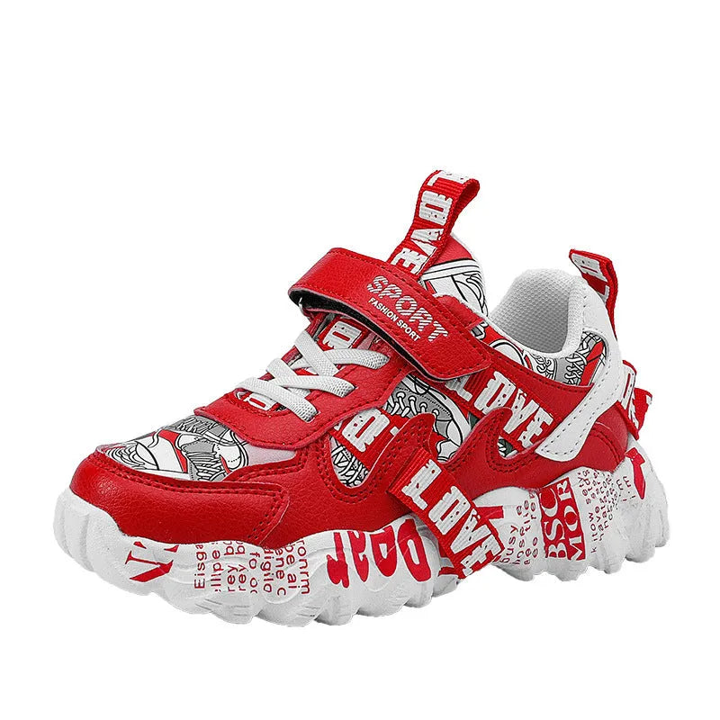 Boys velcro sports sneakers with rubber soles in beige blue, white red and bright red colour options