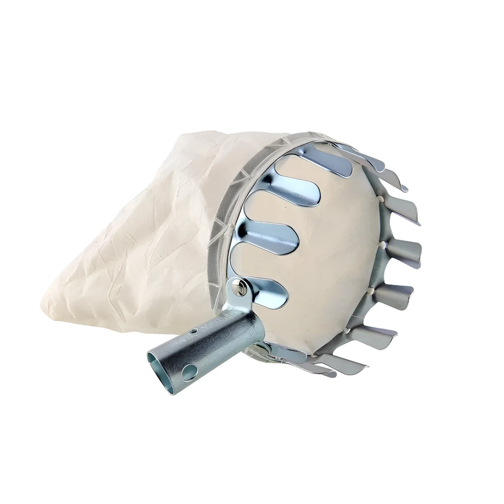 Steel frame fruit picker tool with cloth bag basket for garden harvesting