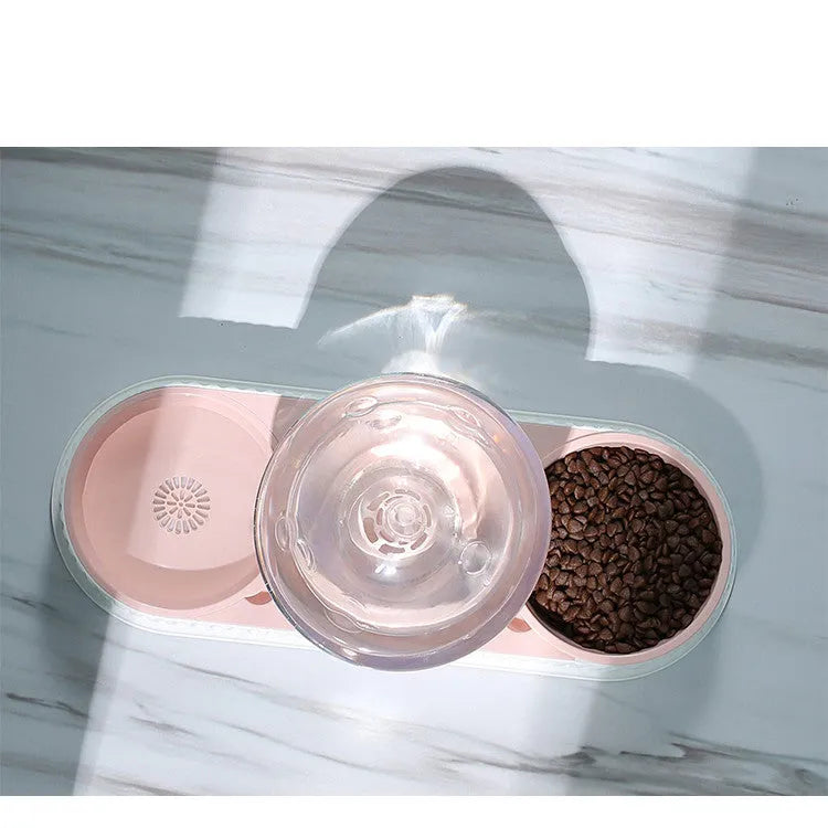 Automatic pet water feeder in pink, green, or grey with 1.5L water capacity and 300ml grain storage, 157*171mm
