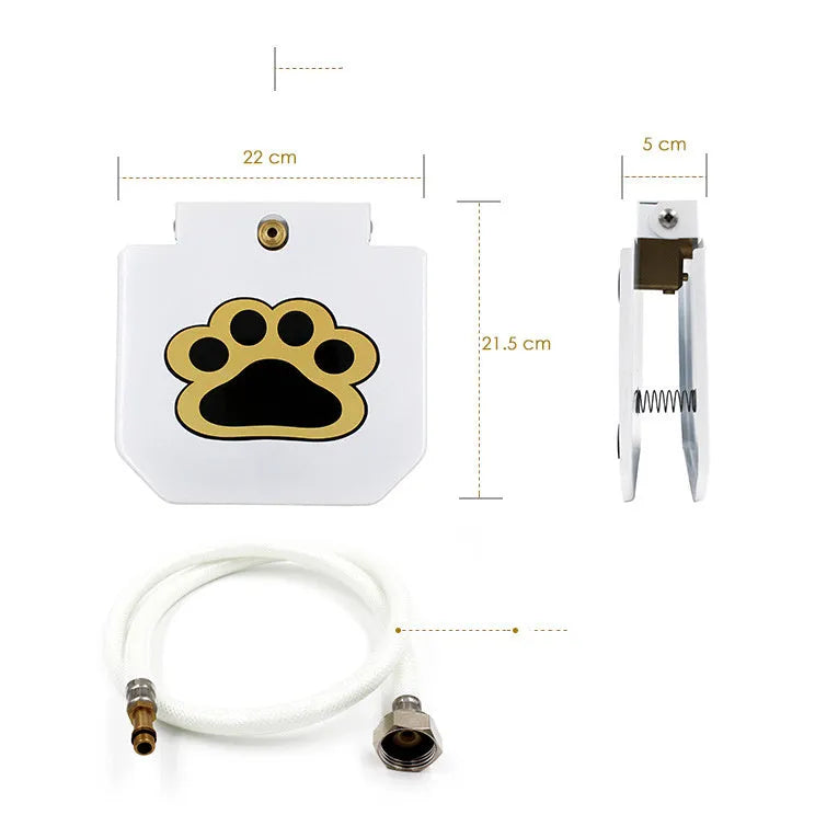 Paw-activated stainless steel dog water fountain, 22x21.5x5cm, with garden hose connector and copper valve