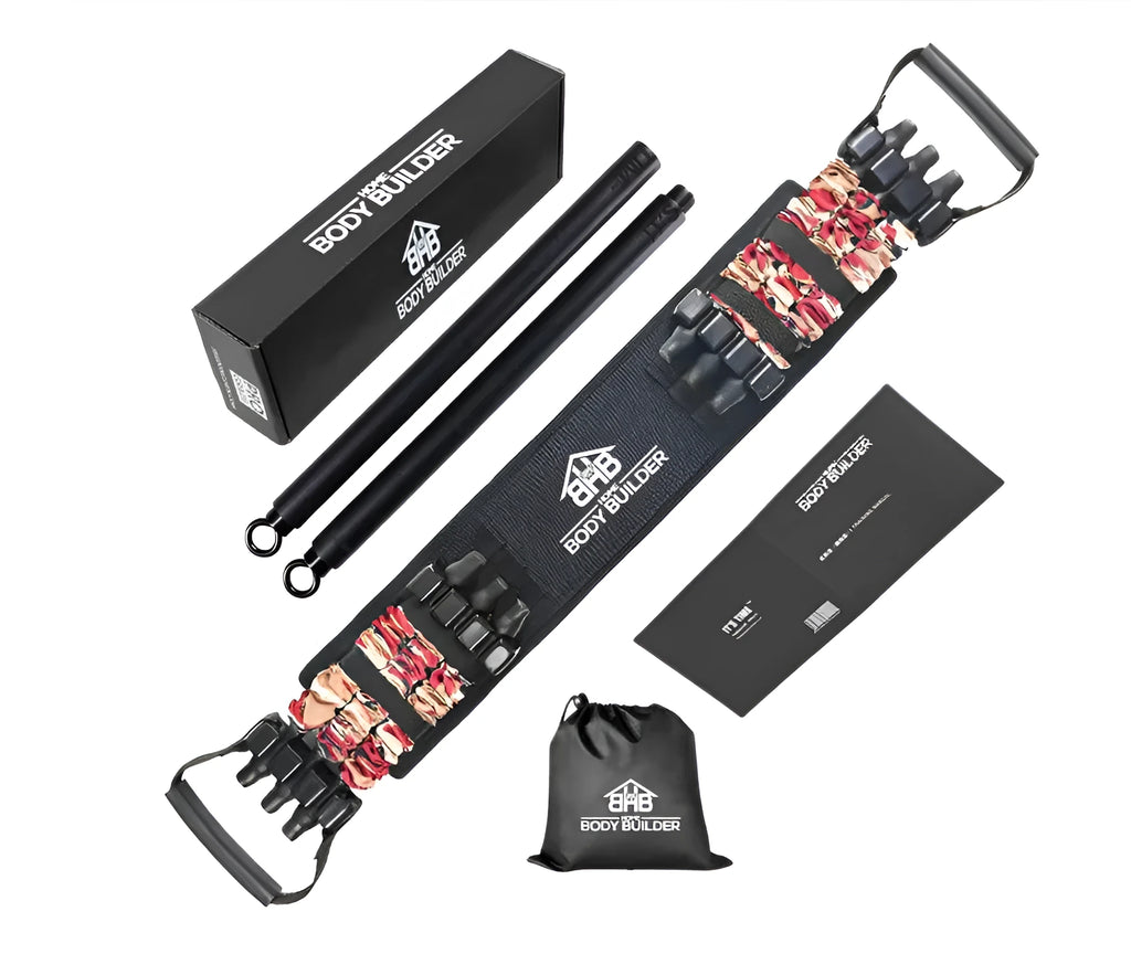 Bench press stretcher elastic belt with three-level resistance adjustment and soft rubber handle camouflage colour