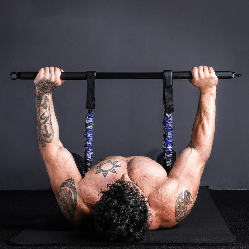 Bench press stretcher elastic belt with three-level resistance adjustment and soft rubber handle camouflage colour