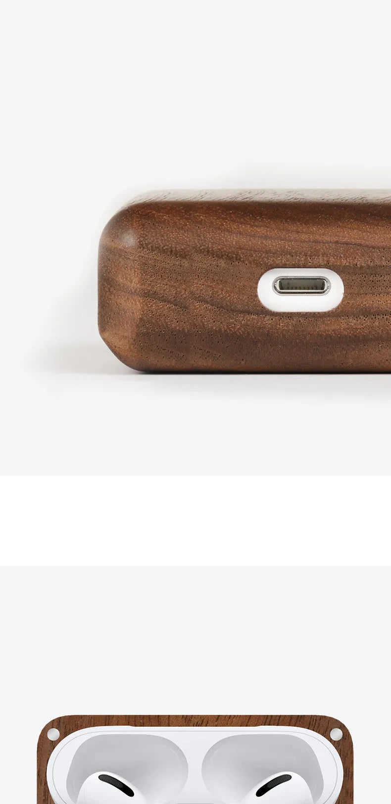 Bluetooth wireless earphones with solid wood log shell case compatible with Apple iPhones