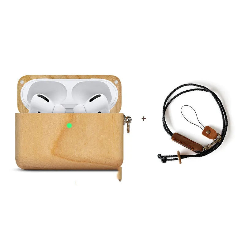 Bluetooth wireless earphones with solid wood log shell case compatible with Apple iPhones