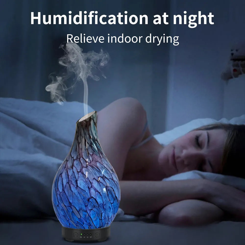 Blue cobblestone vase-shaped aroma diffuser humidifier with timer for medium rooms