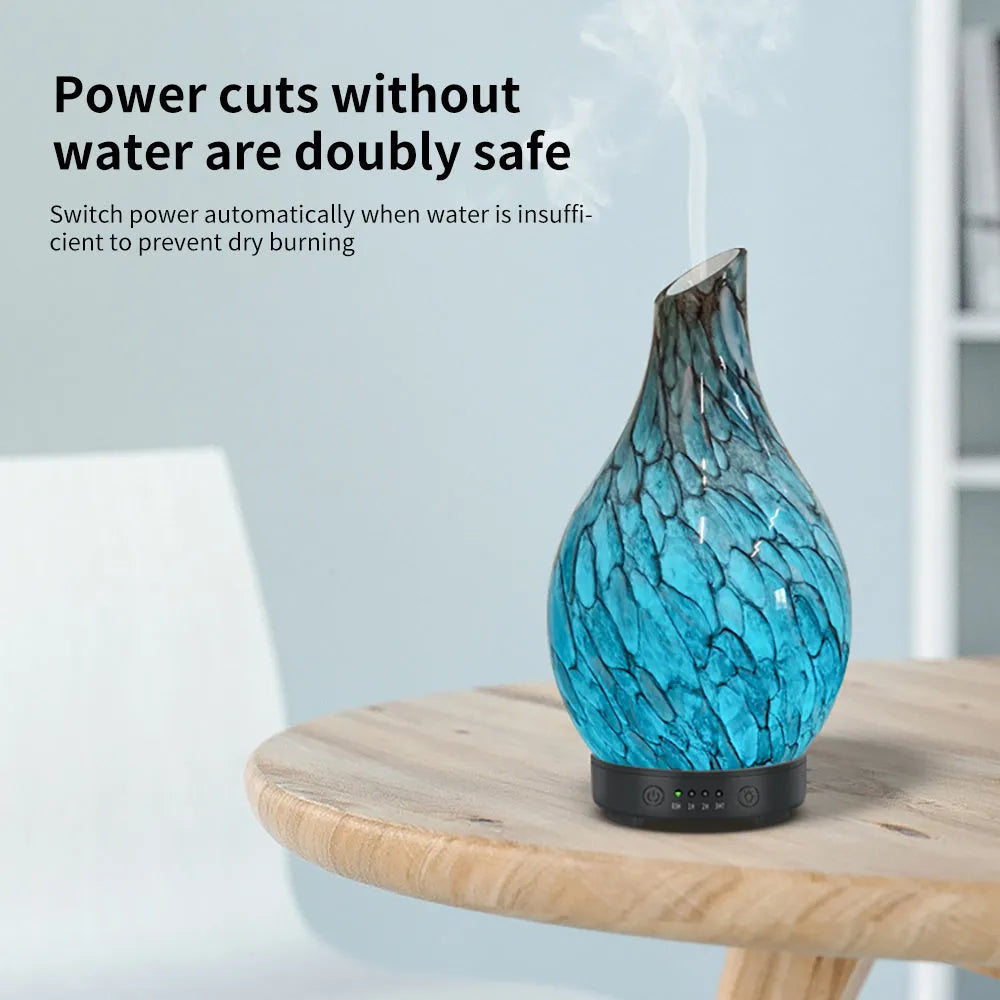 Blue cobblestone vase-shaped aroma diffuser humidifier with timer for medium rooms