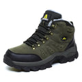 Large size waterproof hiking shoes with warm cotton lining, front tie, in Army Green, Brown, or Dark Grey