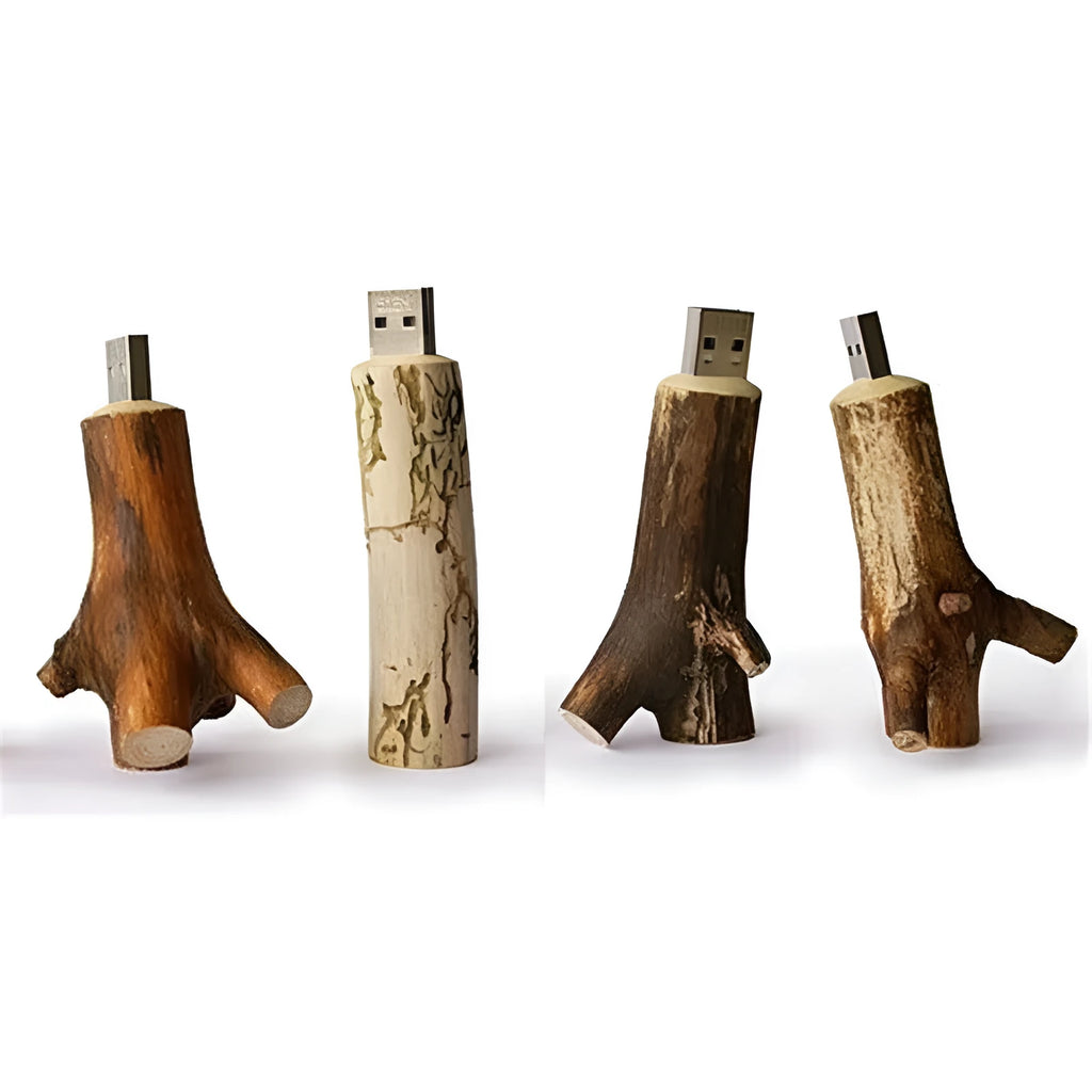 Jaster natural wood USB 2.0 flash drive in tree branch design with write protection switch on wooden surface