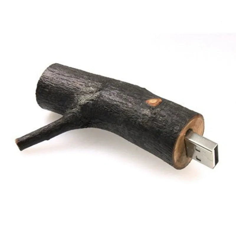 Jaster natural wood USB 2.0 flash drive in tree branch design with write protection switch on wooden surface