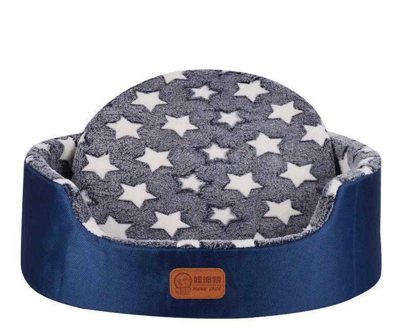 Washable sponge oval fossa pet bed in coffee footprints colour with Oxford cloth jacket