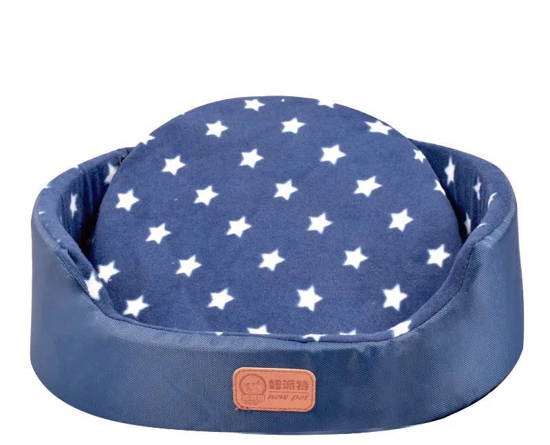 Washable sponge oval fossa pet bed in coffee footprints colour with Oxford cloth jacket