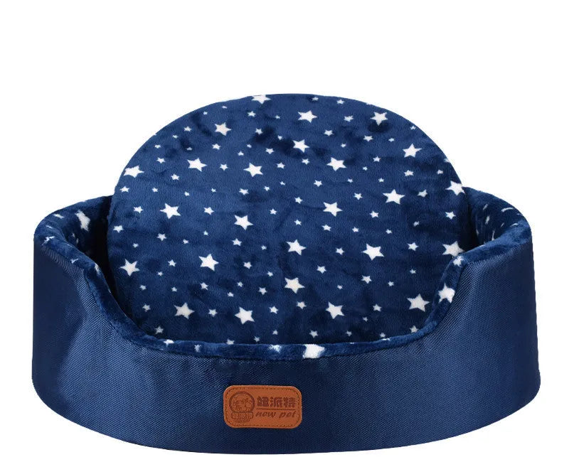 Washable sponge oval fossa pet bed in coffee footprints colour with Oxford cloth jacket