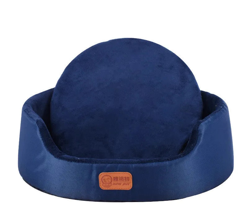Washable sponge oval fossa pet bed in coffee footprints colour with Oxford cloth jacket