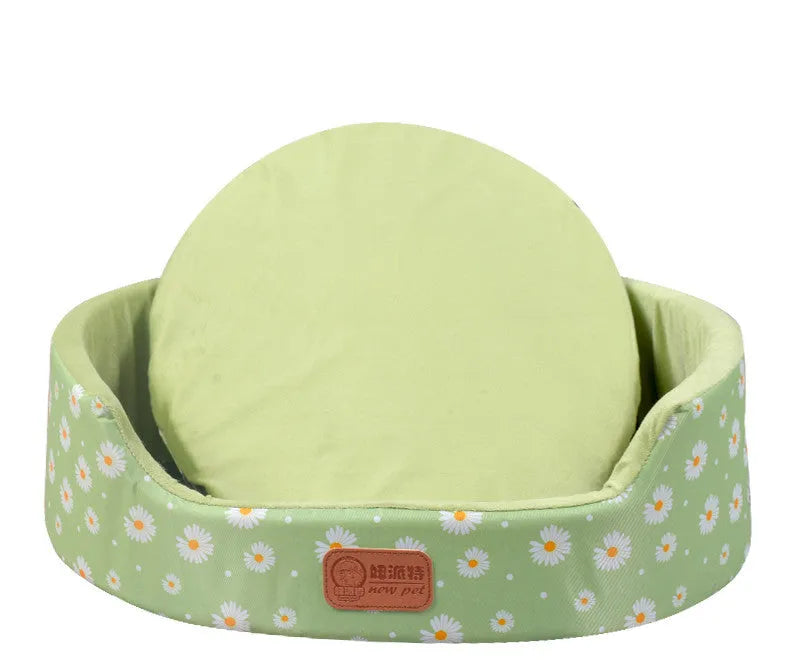 Washable sponge oval fossa pet bed in coffee footprints colour with Oxford cloth jacket