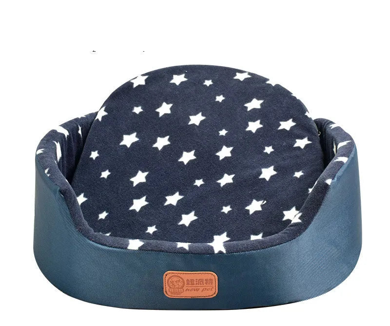 Washable sponge oval fossa pet bed in coffee footprints colour with Oxford cloth jacket