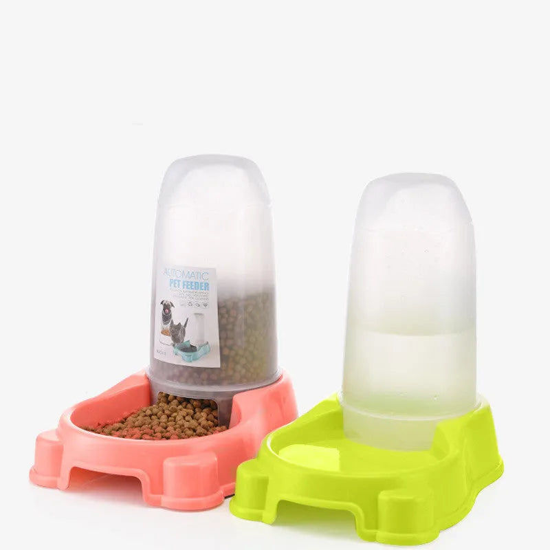 Pet automatic dual compartment food and water dispenser bowl in new PP material, 27.5x17.7cm, blue colour with separate sections