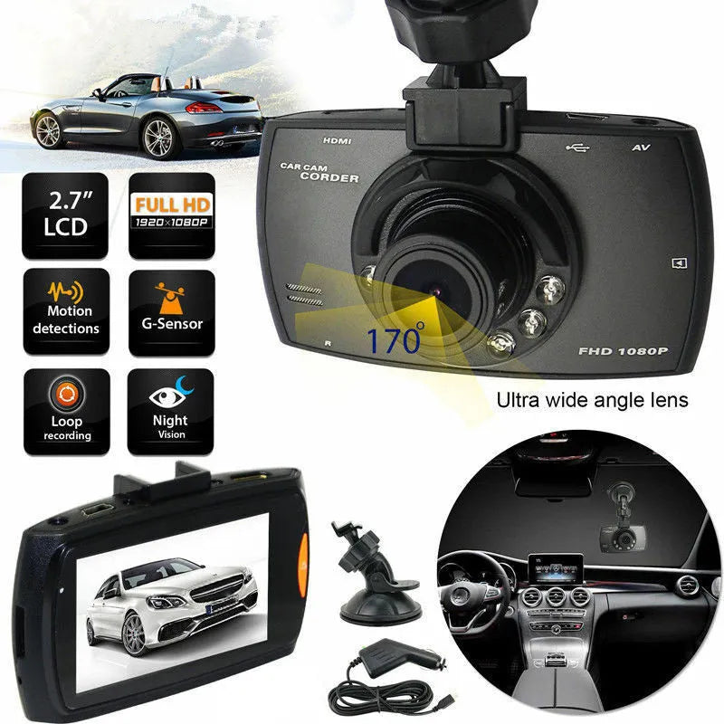 G30B HD 1080P car DVR dash cam with night vision, 170-degree wide angle, 2.2-inch LCD screen, black colour