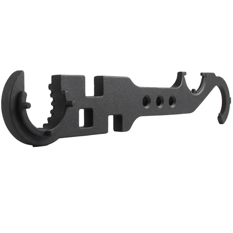 Black all-steel AR-15 M4 multi-function combination wrench for armourer use.