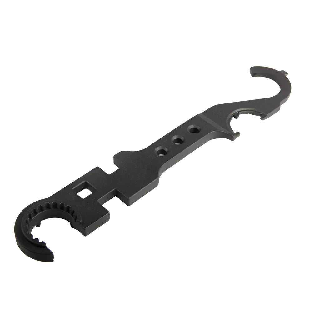 Black all-steel AR-15 M4 multi-function combination wrench for armourer use.