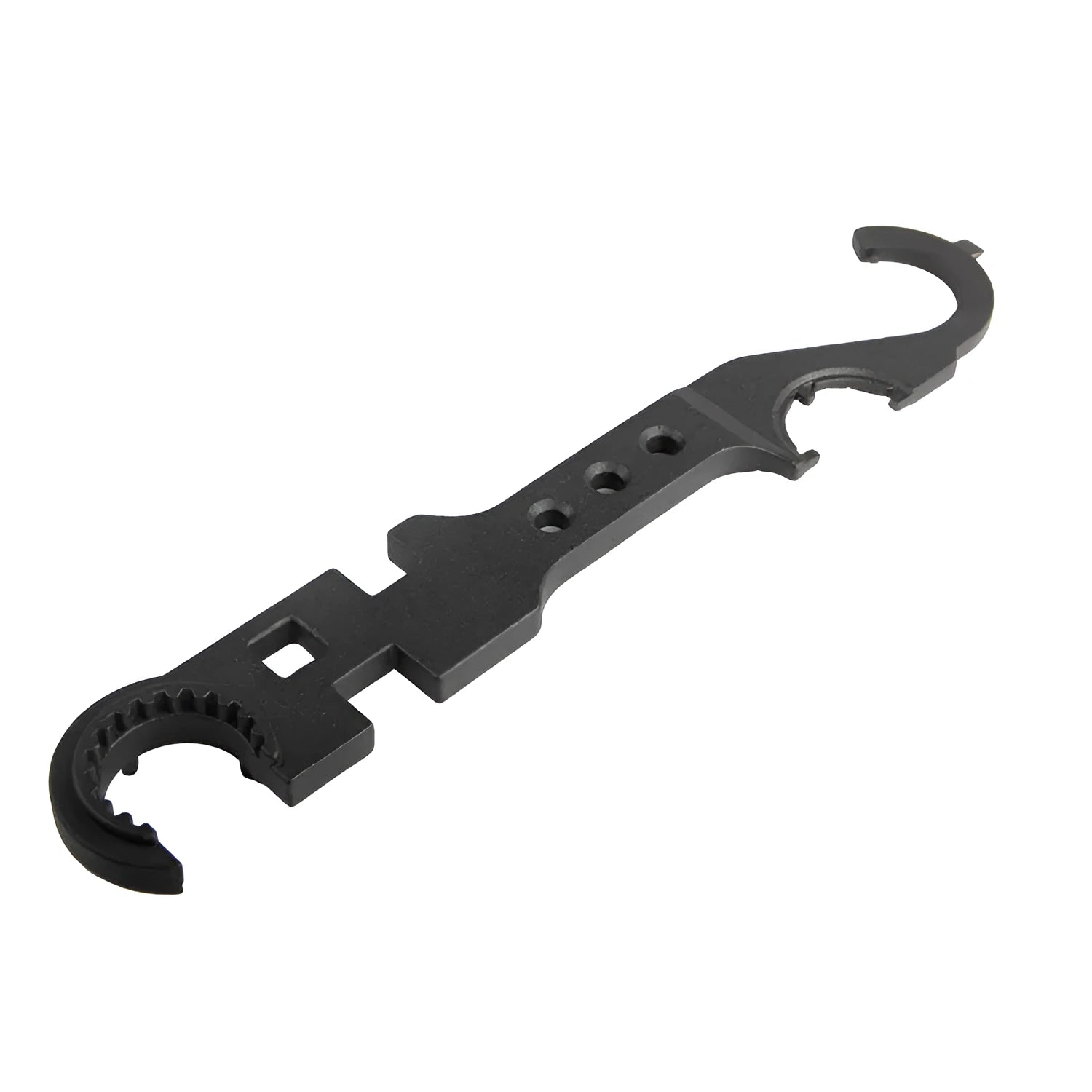 Black all-steel AR-15 M4 multi-function combination wrench for armourer use.