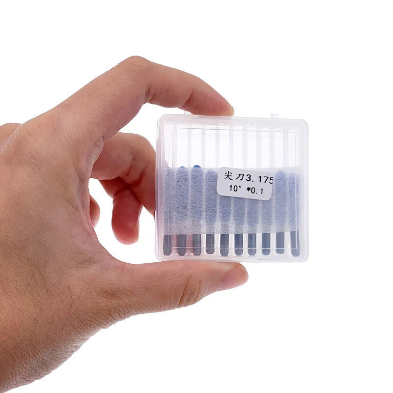 Tungsten steel milling cutter set with 10 sharp knives for acrylic engraving in compact packaging