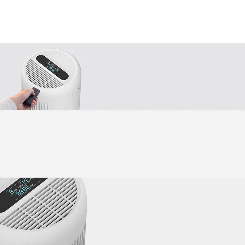 New smart air purifier in silver white for indoor smoke and dust removal with touch control and remote