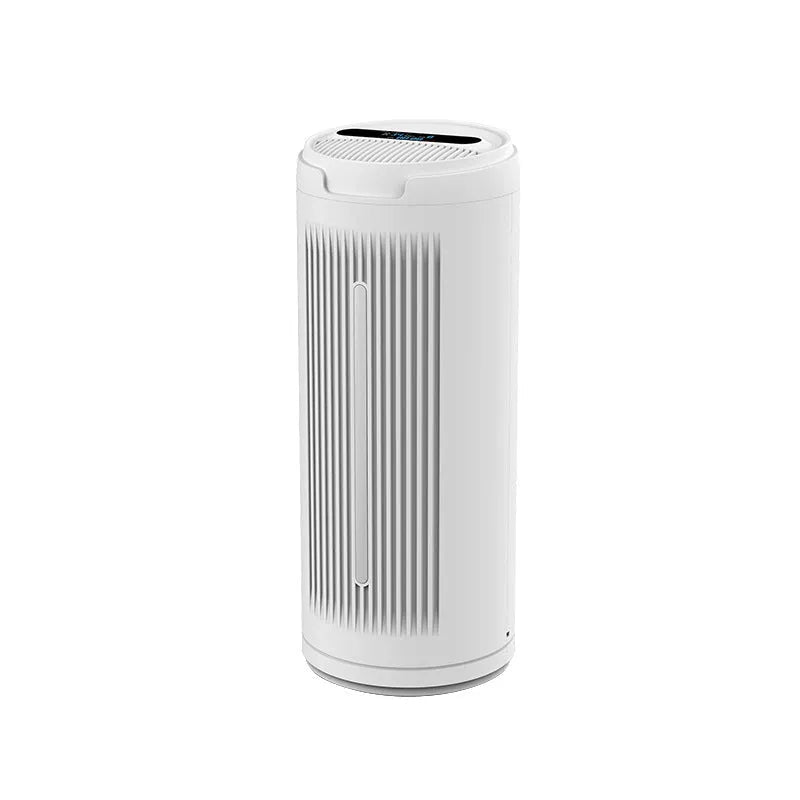 New smart air purifier in silver white for indoor smoke and dust removal with touch control and remote