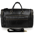 Large first layer cowhide leather travel bag black with zipper closure and shoulder strap