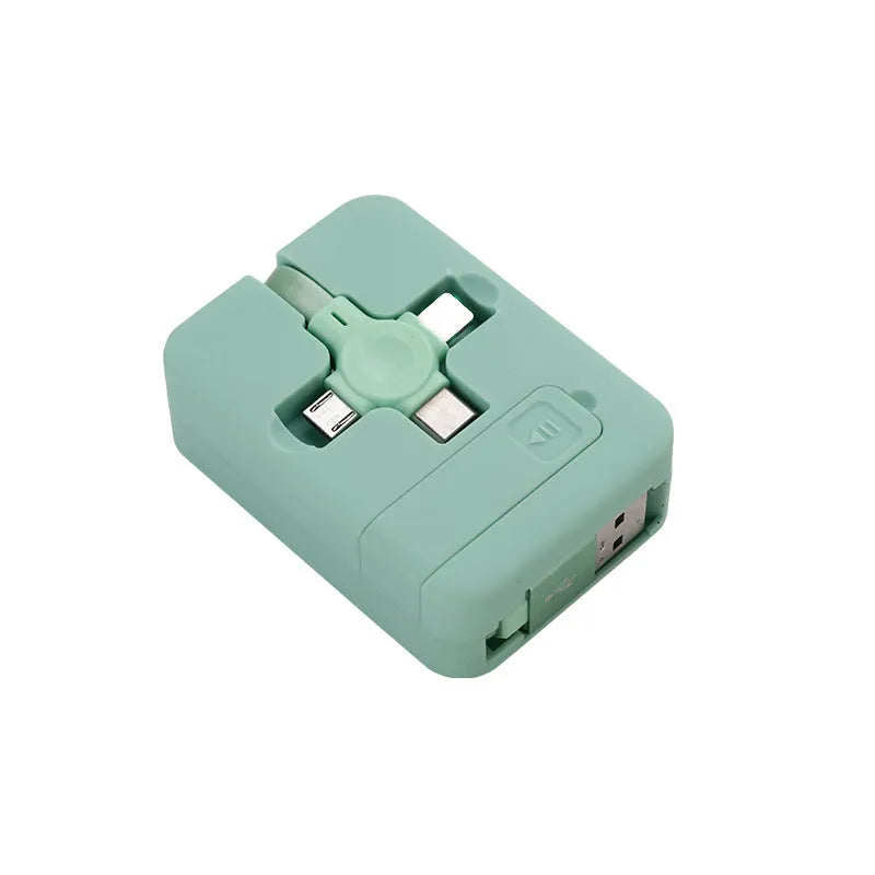 Macaron retractable three-in-one charging cable with Lightning, Micro USB and USB-C connectors in assorted colours