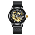 Men's luminous stainless steel mechanical watch with 40mm dial and black dial on golden steel strap