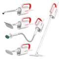 Deerma DEM-ZQ610 white steam cleaner with brush heads and glass scraper on a grey surface