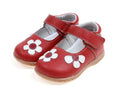 Children's Velcro leather princess shoes with square toe and embroidery detailing in multiple colours