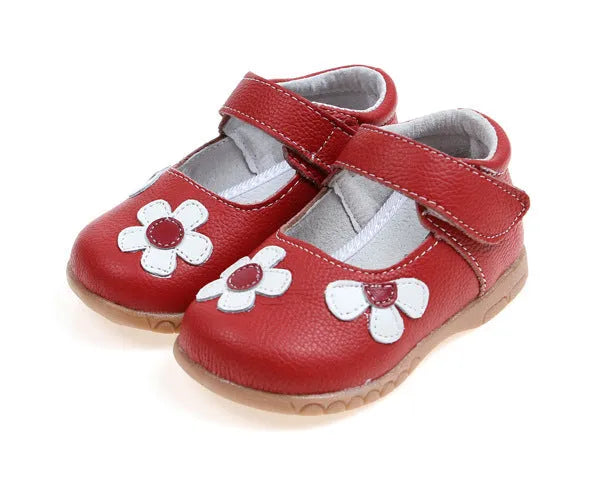 Children's Velcro leather princess shoes with square toe and embroidery detailing in multiple colours