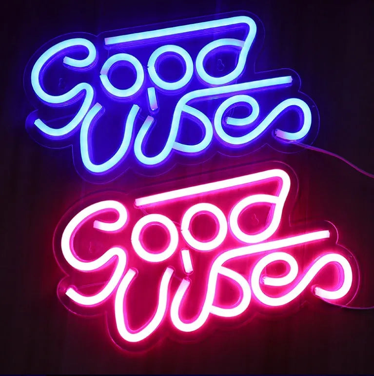 LED transparent backboard neon light with acrylic shell in Good vibes design, USB powered for wall decoration