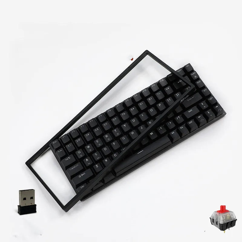 White 84-key mechanical keyboard with white backlighting and red switches on a desk