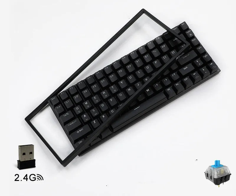 White 84-key mechanical keyboard with white backlighting and red switches on a desk