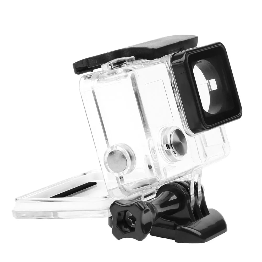 Transparent waterproof housing case for GoPro Hero 4 and 3 Plus with black trim and 30 metre dive rating