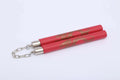Red sponge nunchaku with EVA foam padding showing 28cm sticks connected by chain