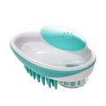 Silicone pet bath brush in blue with liquid storage compartment for cats and dogs