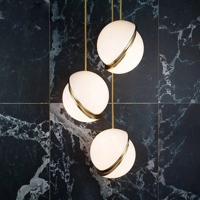 Nordic modern pendant light with white ball glass lampshade and adjustable cord