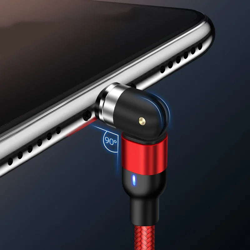 Magnetic data cable with 540-degree rotating head and three-in-one connectors in black, purple and red, 1m length