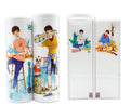 Long double-layer plastic pencil case in a colour variant, shown with stationery items inside, on a plain background