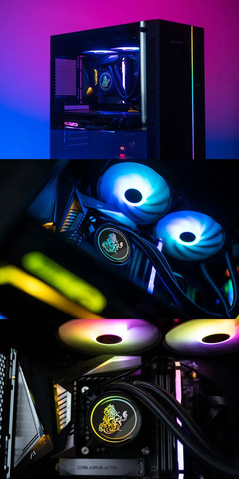 Kirin 240 computer CPU water cooling radiator with ARGB fans and copper-aluminum construction