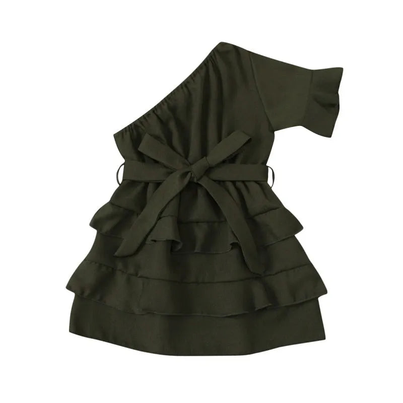Solid colour dark green hooded jumpsuit for girls aged 18 months to 2 years